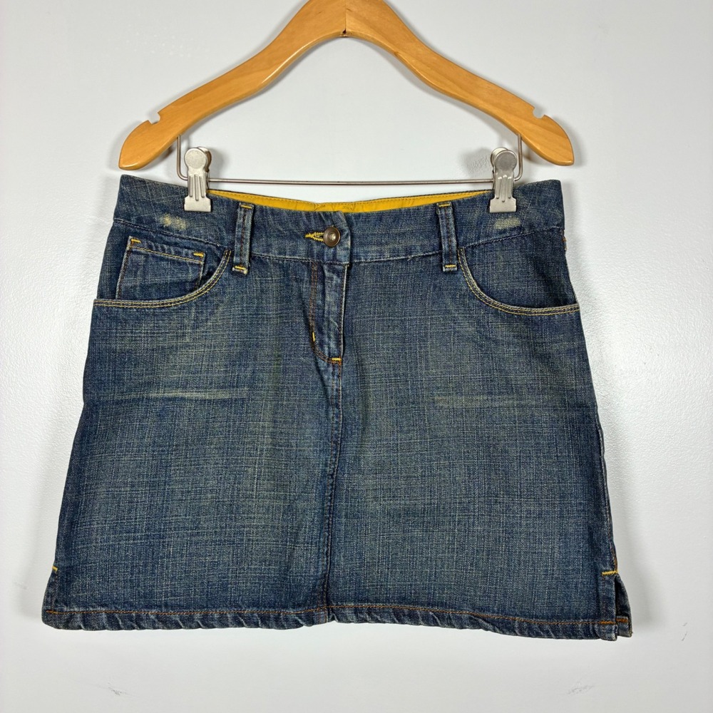 Papaya Denim Mini Skirt 10 Distressed Y2K Grunge Indie Festival Skater Edgy Boho